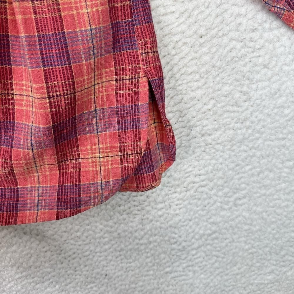 LL Bean Women's Plaid Button Front Shirt Red Pink Blue Linen Cotton Classic XL - Picture 5 of 11